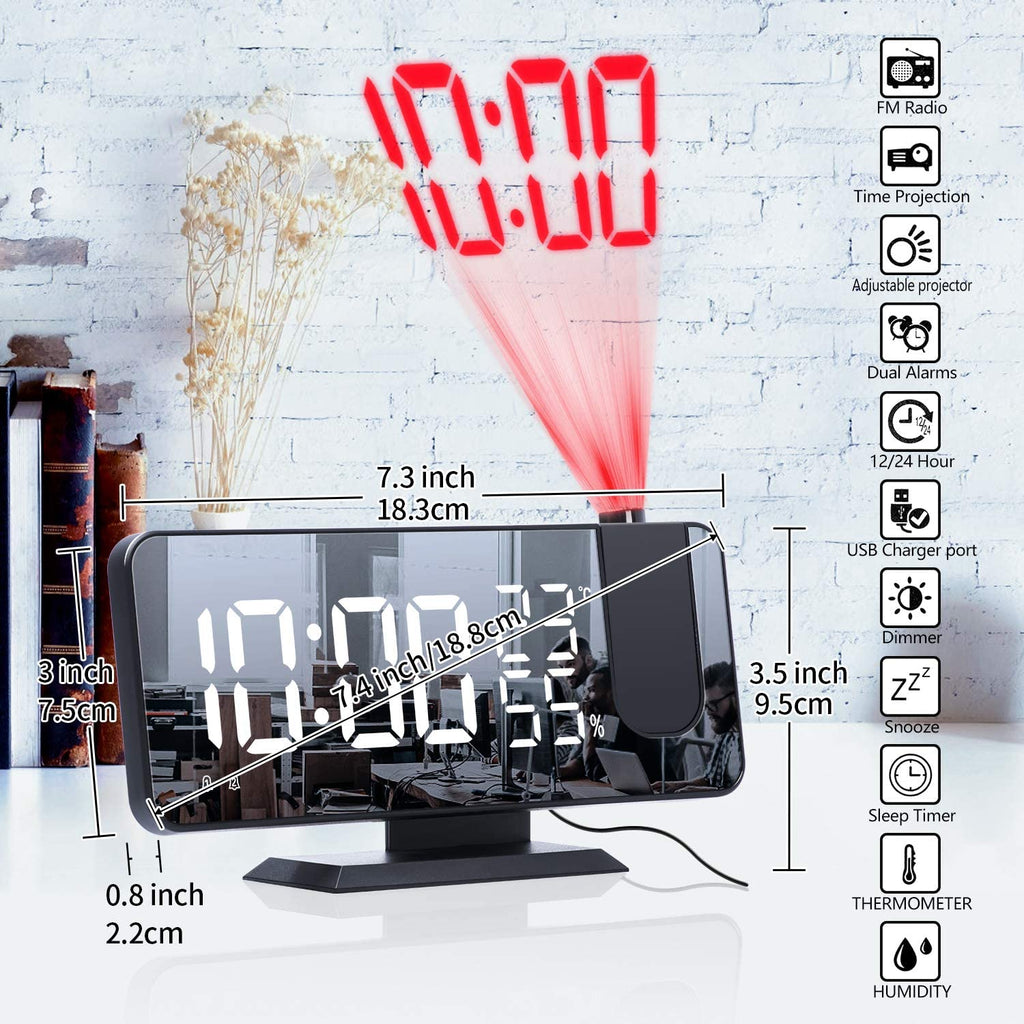 LED Projection Alarm Clock with Wireless Phone Charger & Temperature Display