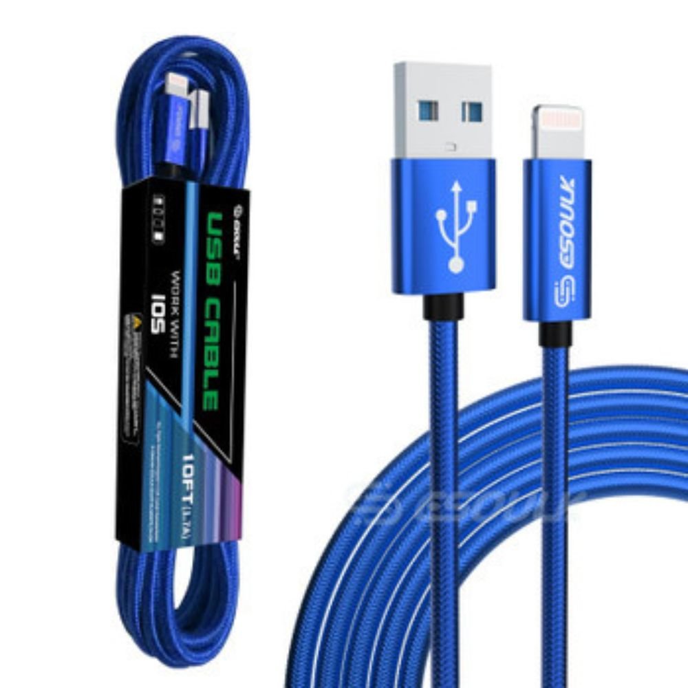 10FT Long Fast Charging Cable for iPhone – Durable, Tangle-Free Nylon Braided Cord
