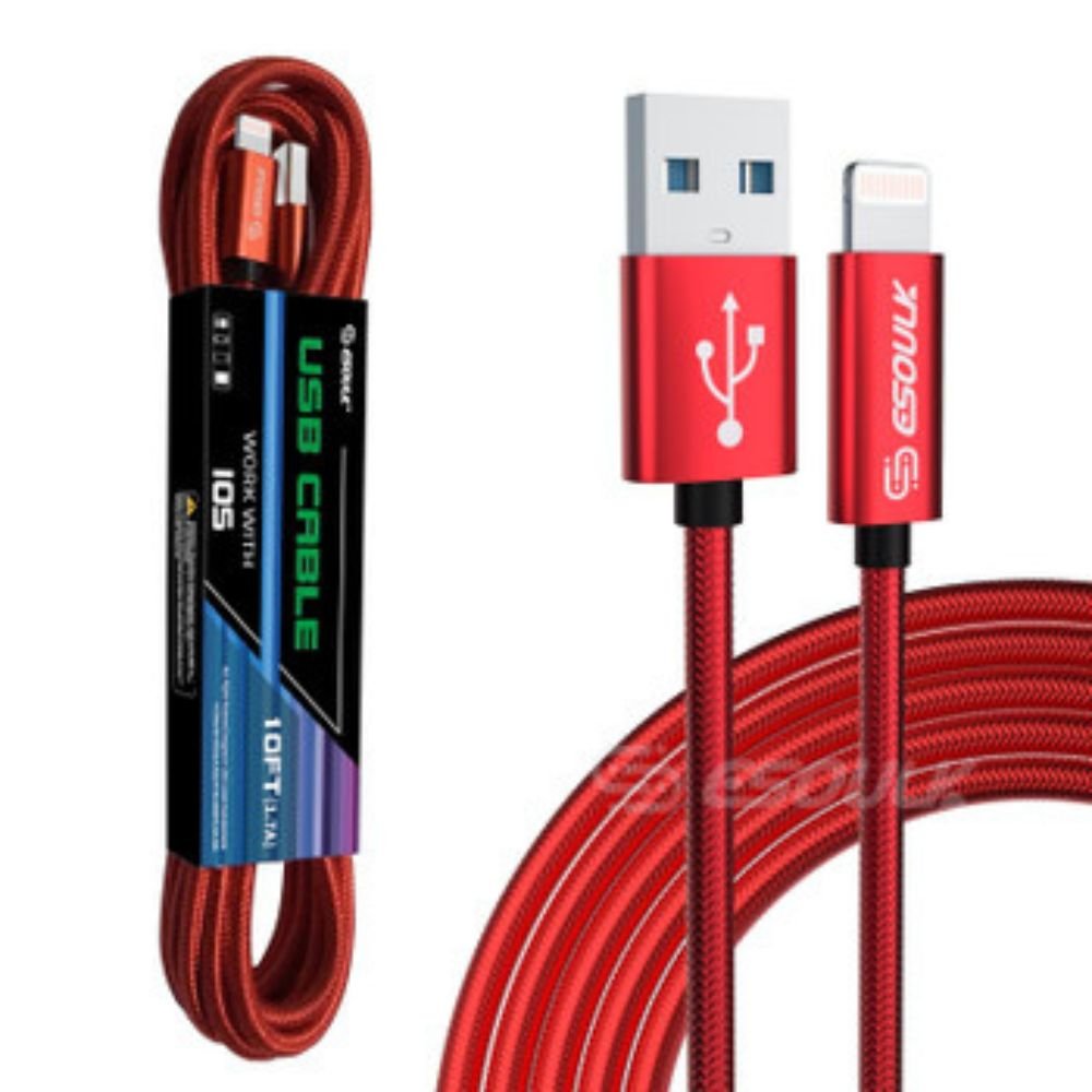 10FT Long Fast Charging Cable for iPhone – Durable, Tangle-Free Nylon Braided Cord