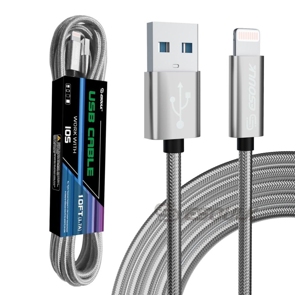 10FT Long Fast Charging Cable for iPhone – Durable, Tangle-Free Nylon Braided Cord